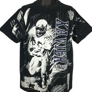 Xavier Hawks Football T Shirt Vintage 90s All Over Print High School Made In USA